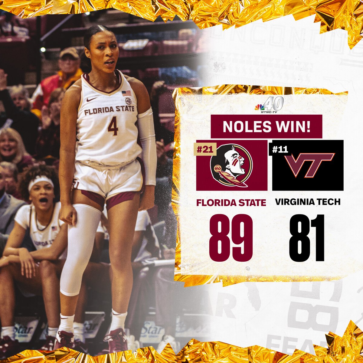 fsuwbb's tweet photo. 𝐁𝐄𝐓𝐓𝐄𝐑 𝐑𝐄𝐂𝐎𝐆𝐍𝐈𝐙𝐄 💪🏽

𝐍𝐎𝐋𝐄𝐒 𝐖𝐈𝐍!!! 

#NoleFAM | @NBC40_WTWC https://t.co/QLYIFpix0I