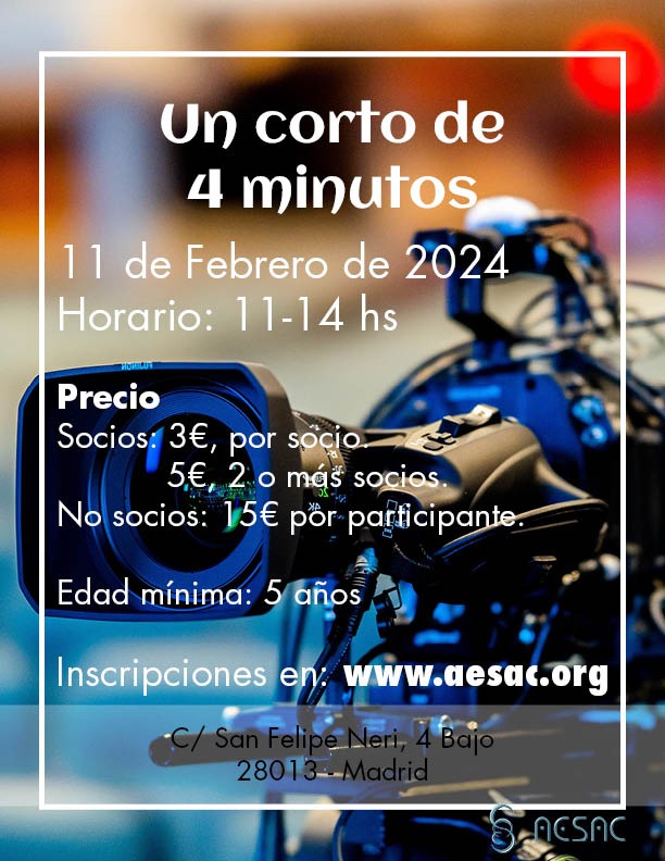 Te esperamos para crear un cortometraje de 4 minutos. Te permitirá explorar y potenciar tu pasión por el cine en un ambiente divertido y colaborativo. ¡No te pierdas la oportunidad de vivir esta aventura cinematográfica! Inscripciones en aesac.org