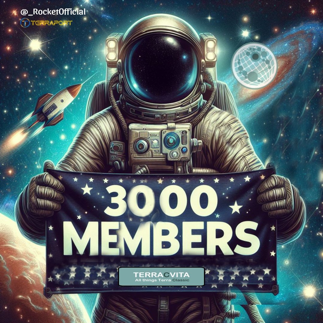 _RocketOfficial's tweet photo. 🎉 Celebrating 3000 @TerracVita terranauts! 🚀

We've reached a momentous milestone – 3000 strong in the TerracVita community! 🌌✨  I'm deeply grateful for your unwavering support and shared passion for decentralized exploration.

Each one of you has added a unique spark to our cosmic journey. Your curiosity propels us forward, making TerracVita a dynamic space for discovery.

Here's to the next 3000 – let's continue shaping the decentralized galaxy together! 🌠✨
https://t.co/vmtoJ3QJaX 
#TerracVita #Rocket #Decentralization #TerraClassic #Terraport #LUNCcommunity #lunc #LuncBurn #Terra #LUNA #USTC