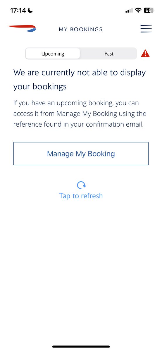 The app for <a href="/British_Airways/">British Airways</a> never works properly. Can never get your bookings on it. Can delete and reinstall. Log out and log in. Still get same message. Truly shite. And sums them up. Flatter To deceive every time.