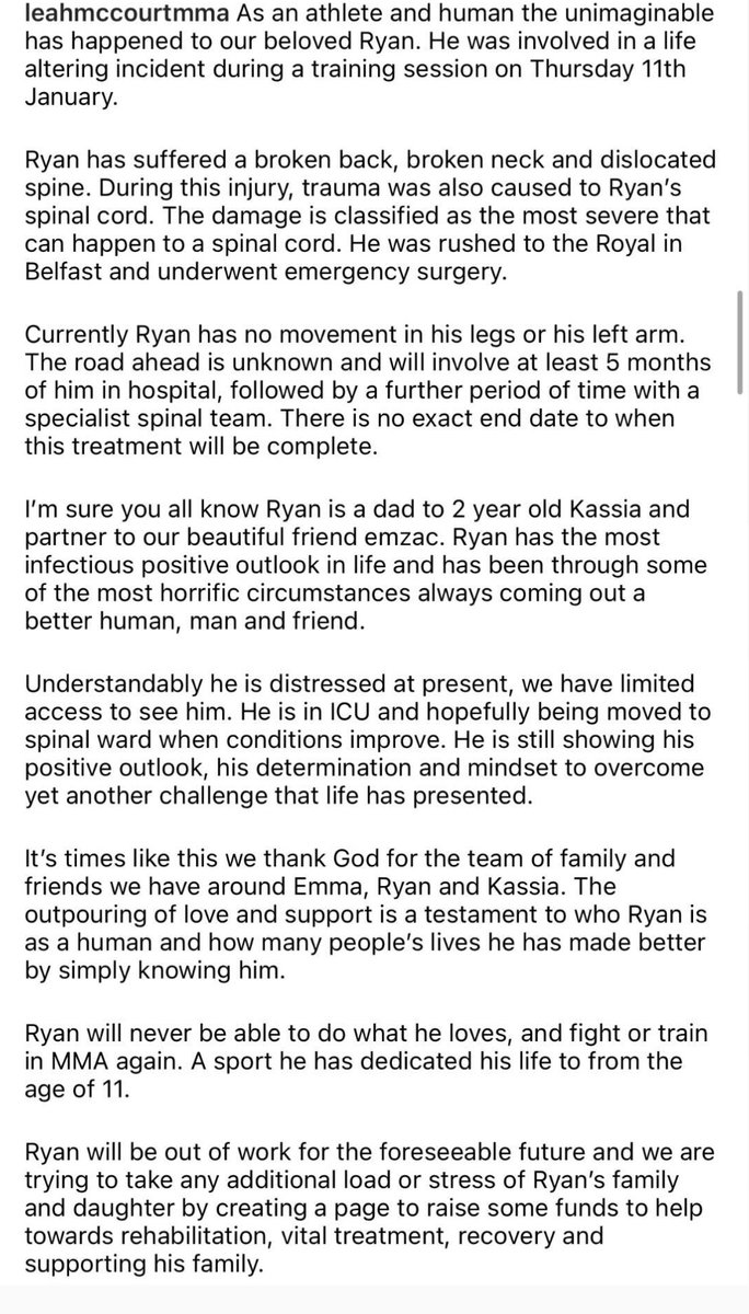 mickconlan11's tweet photo. A friend and fellow fighter Ryan Curtis has suffered serious life changing injuries while training, I’m going to auction off the fight kit from my last fight to help raise money for him. Bidding can done here on my twitter. Link to donate below 

https://t.co/i2doBq2rB3 https://t.co/W0wCWbqGsK