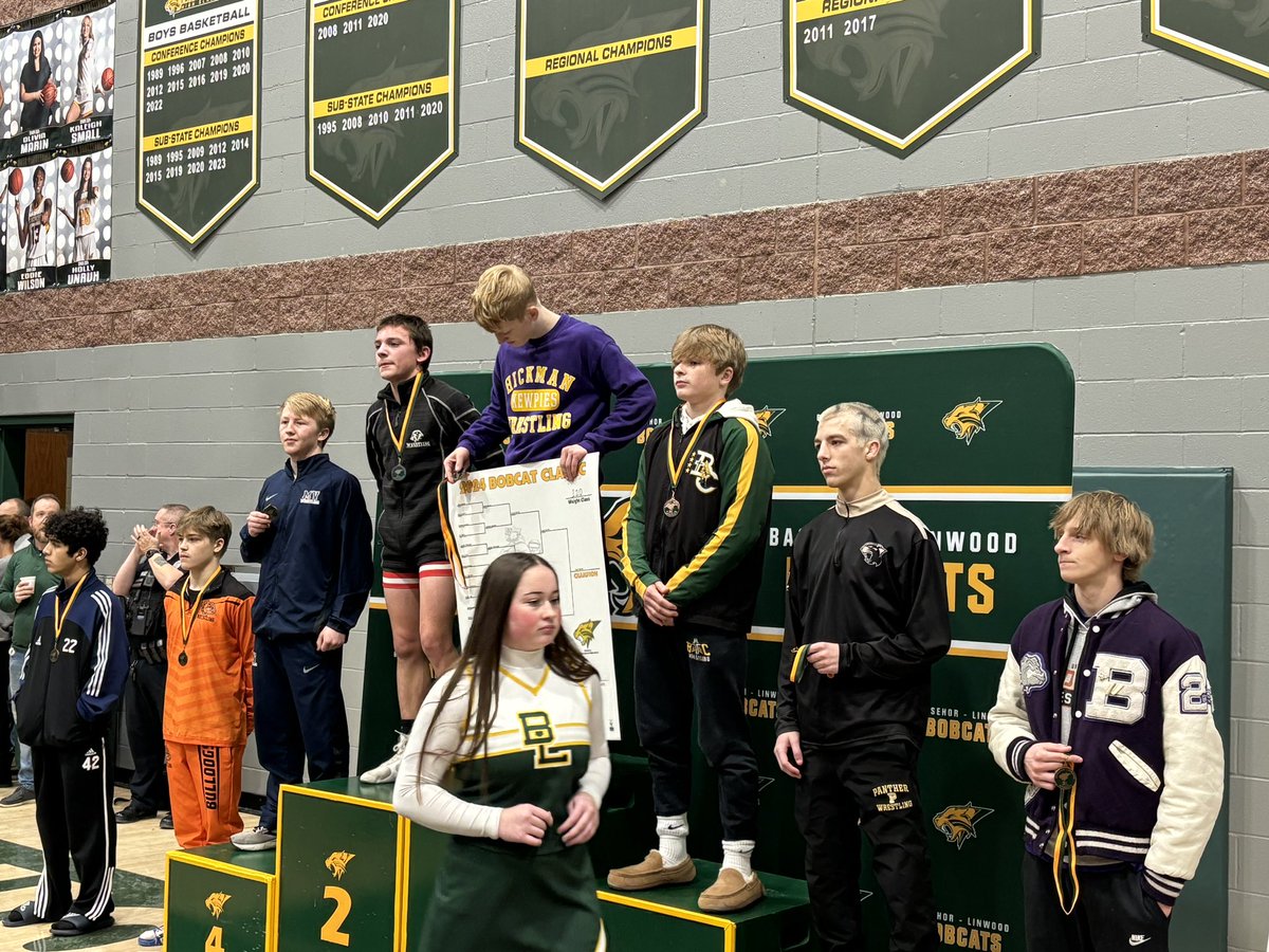CoachRonRussell's tweet photo. Three days of Hard Work Paying Off! Started with Dual wins against North and South, then rolled into wrestling our butts off at the Basehor Bobcat Challenge with 36 good teams in attendance. We finished 9th, but only two points out of 7th and six points out of 6th. Proud of them! https://t.co/dvm7VJswpX