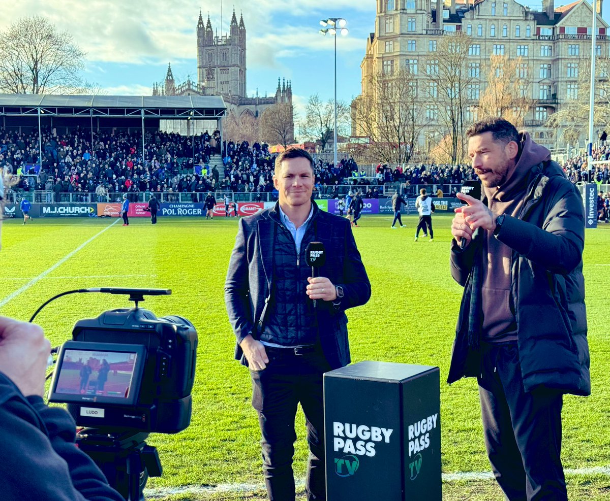Great to see <a href="/Scotlandteam/">Scottish Rugby</a>'s former Vice-Captain  <a href="/jimhamilton4/">Jim Hamilton</a> and Bath alumnus <a href="/FloLouw/">Francois Louw</a> with <a href="/RugbyPass/">RugbyPass</a> pitch-side dissecting a mature performance from <a href="/BathRugby/">Bath Rugby</a> toppling <a href="/racing92/">Racing 92</a> in today's  #Investec <a href="/ChampionsCup/">Investec Champions Cup</a> clash. 💪 Welcome back chaps! #WarmerThanMarseille