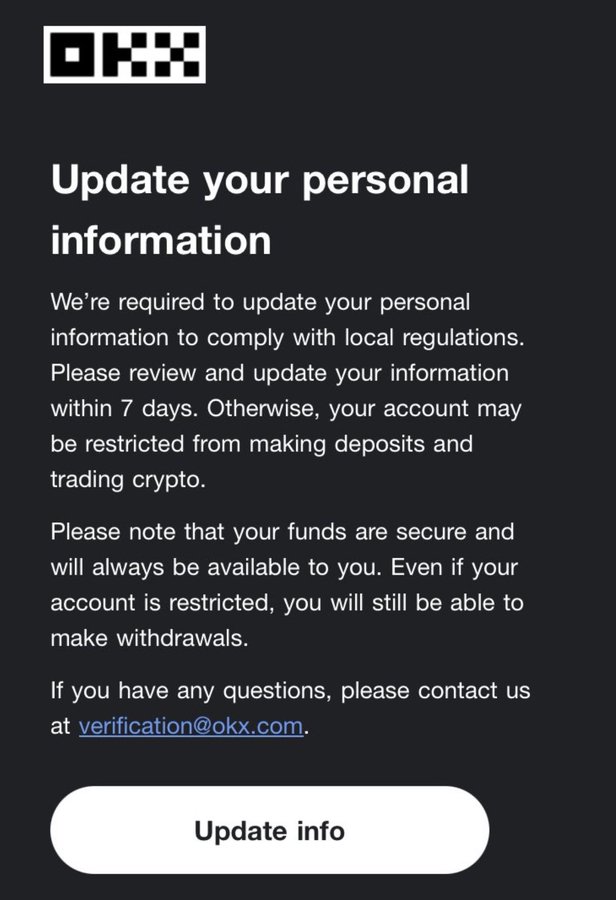 Okx exchange has started asking Indian users to update personal information to comply with local regulations. 

Indicating a move towards FIU  compliance.
