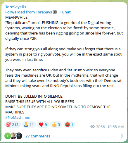 DON'T BE LULLED INTO SILENCE.
RAISE THIS ISSUE WITH ALL YOUR REPS
MAKE SURE THEY ARE DOING SOMETHING TO REMOVE THE MACHINES
#NoMachines
#PaperBallots
#VoterID
#OneDayVoting
#NoMailInBallots
#HandCounted