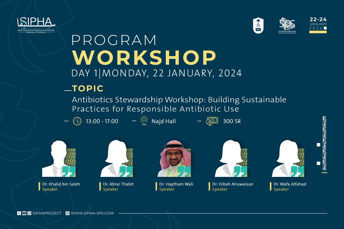Building Sustainable Practices for Responsible Antibiotic Use.

🗓 | 22 January, 2024
📍 | Prince Sultan Hall - Al Faisaliyah 

Register Now | sipha24.vfairs.com/en/login