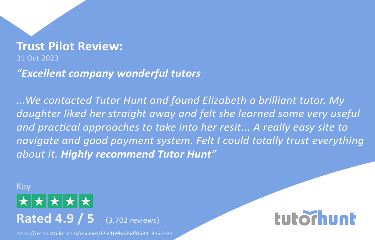 tutorhunt's tweet image. Tutor Hunt has received an average rating of 4.9 out of 5 on Trust Pilot, backed by more than 3,700 reviews from satisfied parents.