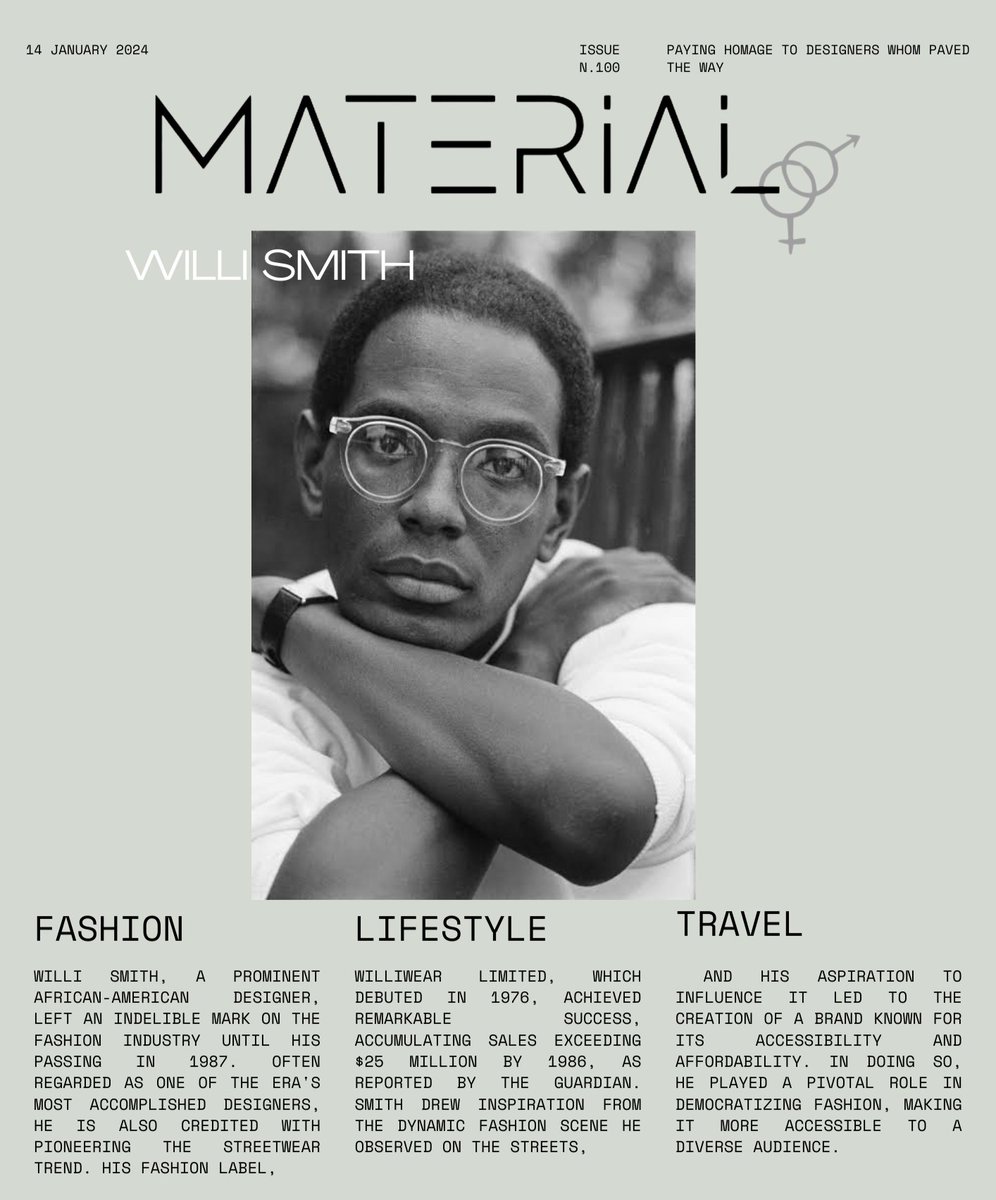 Materialguygal's tweet photo. Paying homage to designers whom paved the way. #WilliSmith #americandesigner #blackdesigner #streetwear #curator https://t.co/HQqFRT9fom