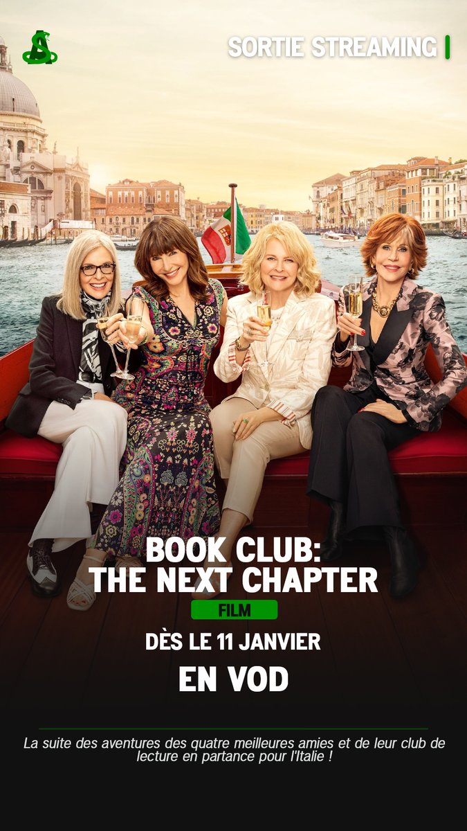 alxserix's tweet photo. Le film #BookClubTheNextChapter est dès maintenant disponible en VOD.
"La suite des aventures des quatre meilleures amies et de leur club de lecture en partance pour l'Italie !" https://t.co/yFvRRWKksN
