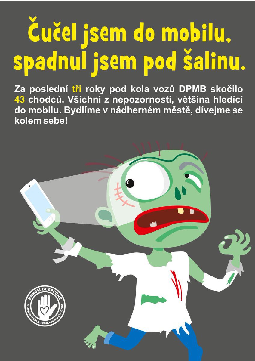 Petduk's tweet photo. @Posledniskaut Ha. A co teprve ta kampaň proti čumění do mobilu při přecházení kolejí. 

Nebuď Zombie! https://t.co/lwY6adODyH