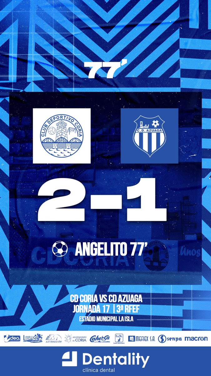 CDCORIA's tweet photo. ⏱ | 77’ | GOOOOOL GOL GOL GOL DEL CD CORIAAAA

¡¡Angelito (11) mete el balón al fondo de la red!! 

C.D. CORIA
2-1
C.D. AZUAGA

📲 #VuelveASalirElSol #CDCoriaCDAzuaga https://t.co/ot9mWMifnR