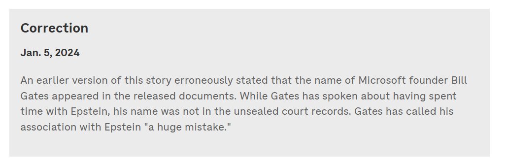 FrontPageFumble's tweet photo. 🔍Correction Alert!🔍 NPR corrected a story about the Epstein documents, complete removing an accusation that Bill Gates was on the Epstein list.  Accuracy matters! 💯 #NPRCorrection #BillGates #Epsteindocuments #FrontPageFumble @NPR 

https://t.co/C2ivBvgfp6