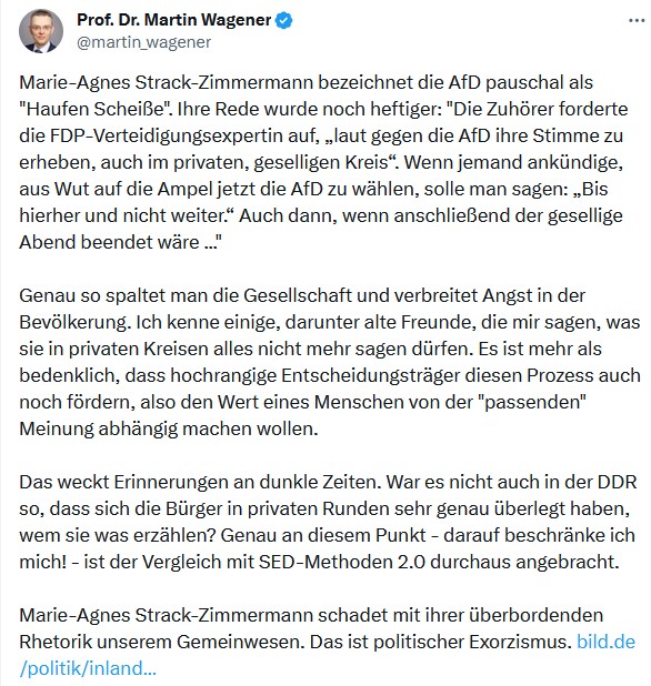 ISokovic's tweet photo. @MAStrackZi spalte "die Gesellschaft & verbreitet Angst in der Bevölkerung", weil sie auffordert, "laut gegen die #AfD ihre Stimme zu erheben, auch im privaten, geselligen Kreis". Das erinnere an "SED-Methoden" & sei "Politischer Exorzismus".
Politikwissenschaftler an #HSBund! https://t.co/fFYOFv4Hzo