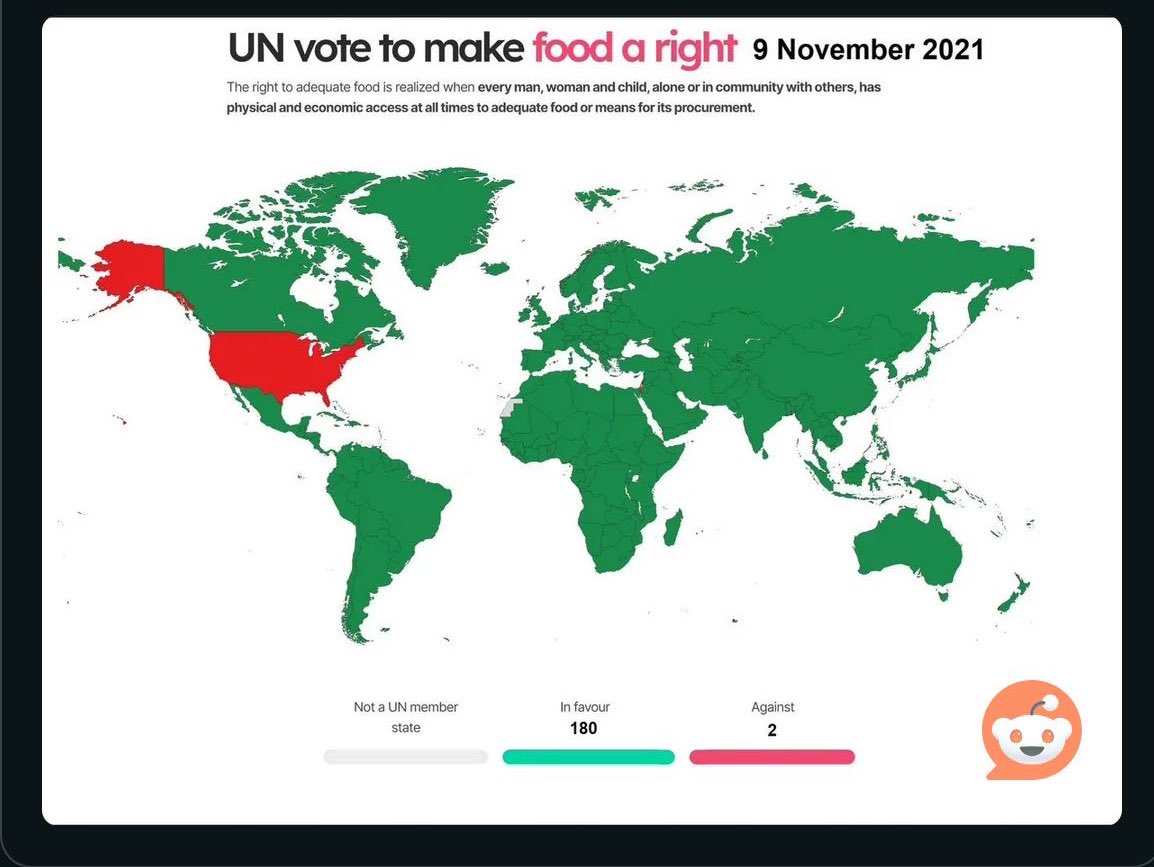 Remember when 180 countries voted yes to food being a right to all & the only two who voted no were Israel & USA?