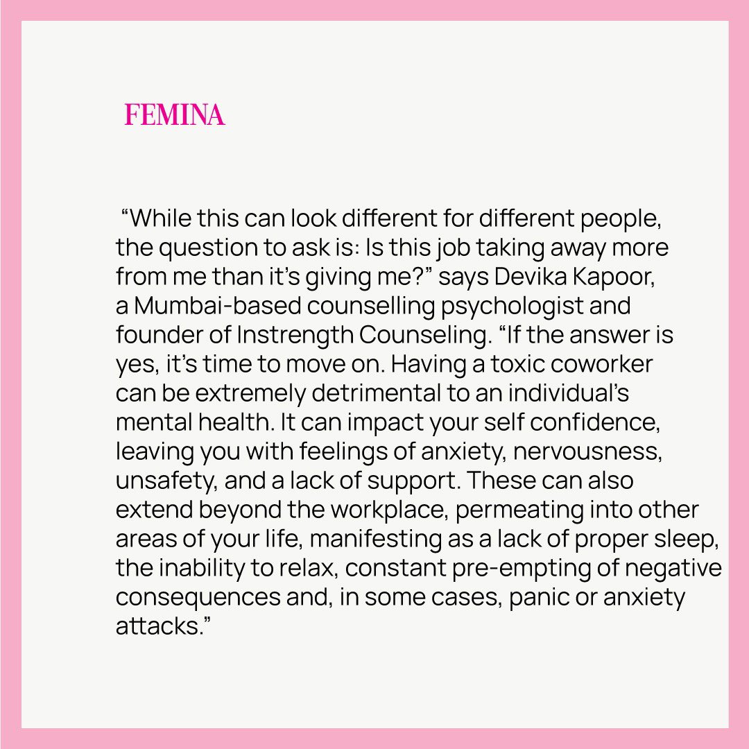 FeminaIndia's tweet image. Expert advice on confidently navigating toxic work relationships. 🌐💼 #WorkplaceResilience #NavigatingToxicity #relationship #femina