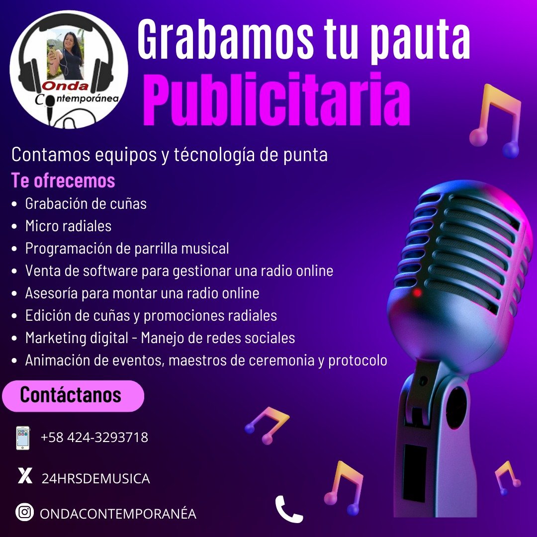 En <a href="/24hrsdemusica/">Onda Contemporánea Radio</a> ofrecemos para usted, la opción más rentable y profesional para posicionar su producto o marca. Somos profesionales en radio y marketing digital a su servicio. Consulte nuestros precios #Maracay #OndaContemporanea #Venezuela #DivinaPastora #BitcoinEFT