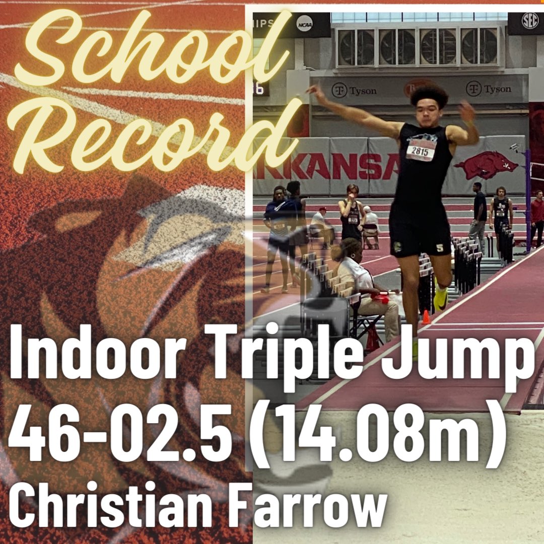 BHSTrackXC2's tweet photo. Christian Farrow @FarChristian05 opened his senior track season yesterday at the Arkansas Invite. 1st jump, school record!
Went on to win the competition. The only BHS winner in this elite January meet.
Congratulations Christian !
Dual Sport: @BvilleFB 
Signed: @NWBearcat_FB https://t.co/JtrYrsQffb