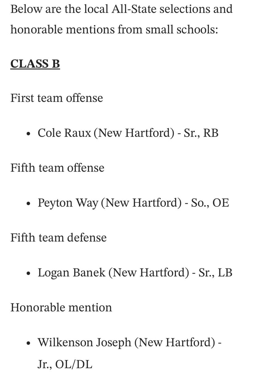 Honored to be selected First Team All-State ! Congrats to my teammates Logan Banek, <a href="/PeytonWay1/">Peyton Way</a> <a href="/WilkJoseph68/">Wilkenson Joseph</a> great season gonna miss NH football !