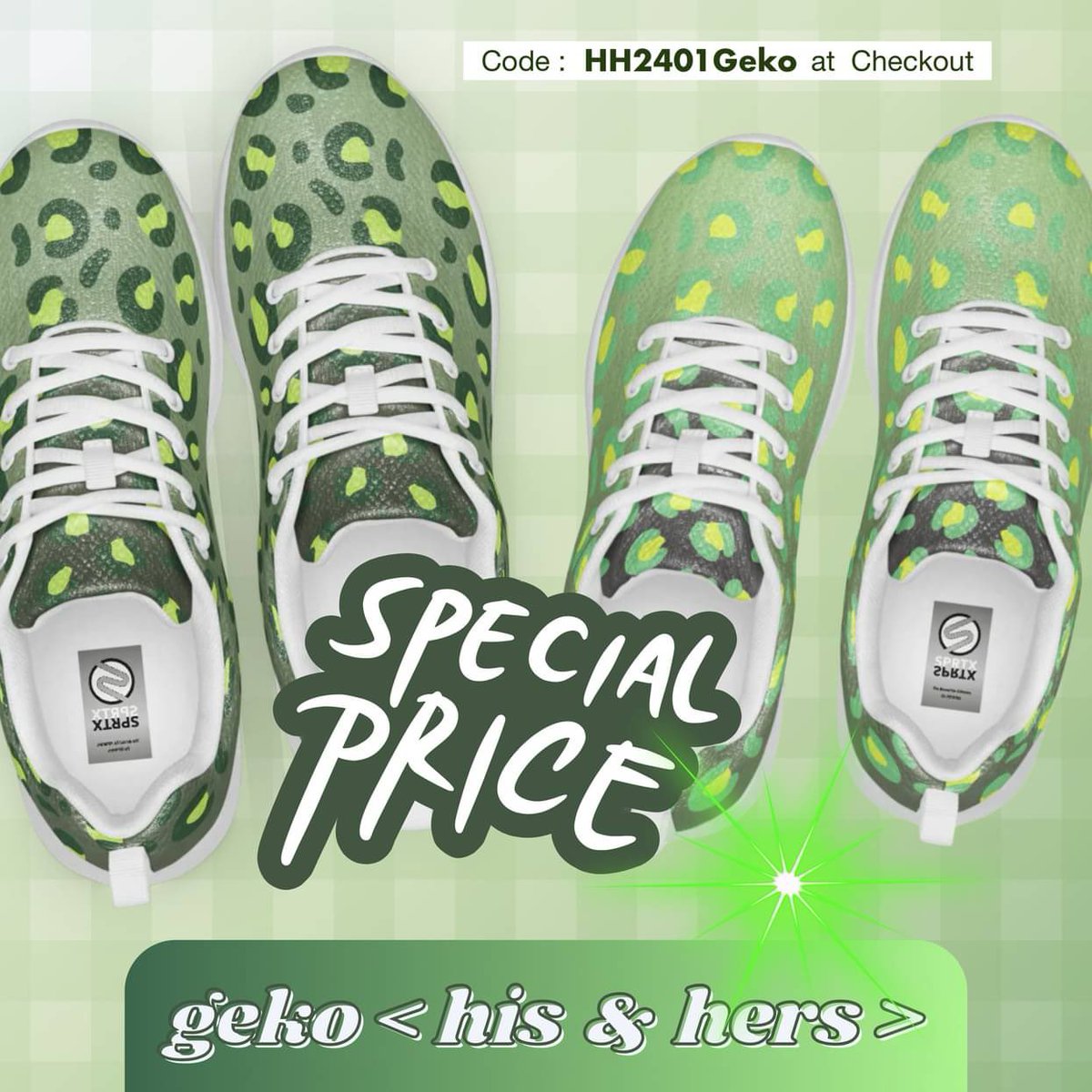 gosprtx's tweet photo. 30% Her Geko when you buy His Geko, for one week only.
Just use : HH2401Geko at Checkout !!
https://t.co/P4yR9EgiCu
💚
#sprtx #sprtxgeko #sprtxshoes #sprtxfashion #sprtxlife https://t.co/2PhdUTEHJB