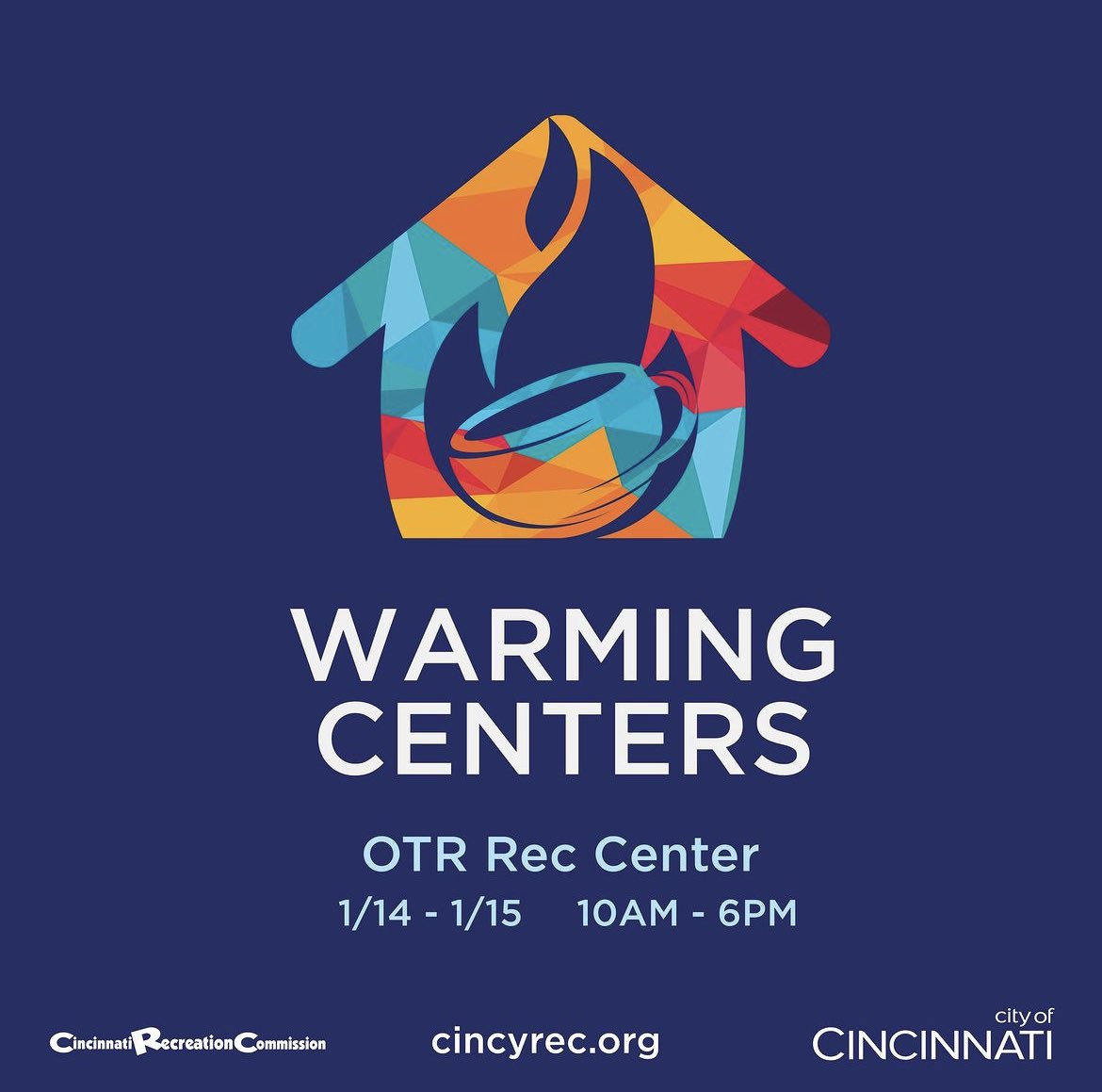 City of Cincinnati (@cityofcincy) on Twitter photo During extreme cold weather, <a href="/cincyrec/">Cincinnati Recreation Commission</a> centers function as warming centers during normal hours. This weekend and Monday holiday, the OTR Rec Center is open as an emergency warming center from 10 AM - 7 PM on 1/14 and 1/15. Please help us spread the word! During extreme cold weather, <a href="/cincyrec/">Cincinnati Recreation Commission</a> centers function as warming centers during normal hours. This weekend and Monday holiday, the OTR Rec Center is open as an emergency warming center from 10 AM - 7 PM on 1/14 and 1/15. Please help us spread the word!
