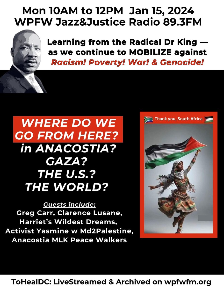 AfricanaCarr's tweet photo. Tomorrow, 10 a.m - 12 noon, ⁦@WPFWDC⁩ . #MartinLutherKingDay #MartinLutherKing https://t.co/AHbZOq8UsU