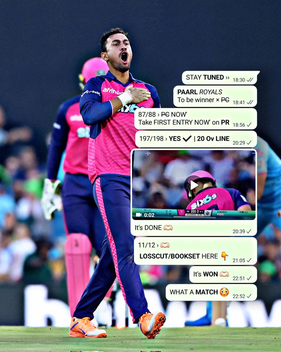 theDcricket's tweet photo. 𝐖𝐇𝐀𝐓 𝐀 𝐌𝐀𝐓𝐂𝐇 🤯
11p BOOOM 🤑

𝐏𝐀𝐀𝐑𝐋 𝐑𝐎𝐘𝐀𝐋𝐒 ☑️
Congratulations 👏

6 Ov LINE › DNP*
20 Ov LINE › ☑️
6 Ov LINE › DNP*

#PCvsPR | #SA20 https://t.co/woMqTt4vrE