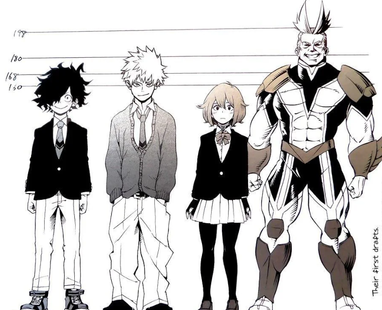 shiggishot's tweet photo. My Hero characters Prototypes vs their current design 
A thread🪡🧵- https://t.co/tsNz8QG2xU