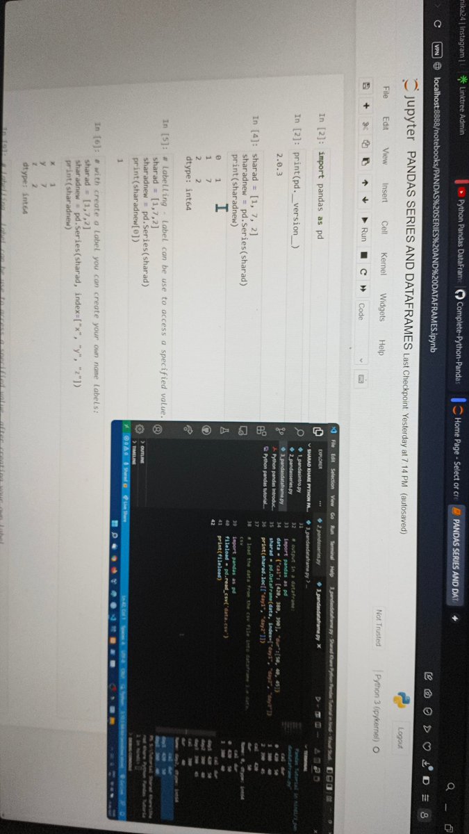 Prabhav_9252's tweet photo. #30daysofcode #30daysofdataanalysis
Day 1 Started Learning the Python Data Science Library called Pandas where I learned the basics of series and dataframes and also how to load csv files into dataframes
Here is the playlist I followed:- https://t.co/ShCdUqILoS