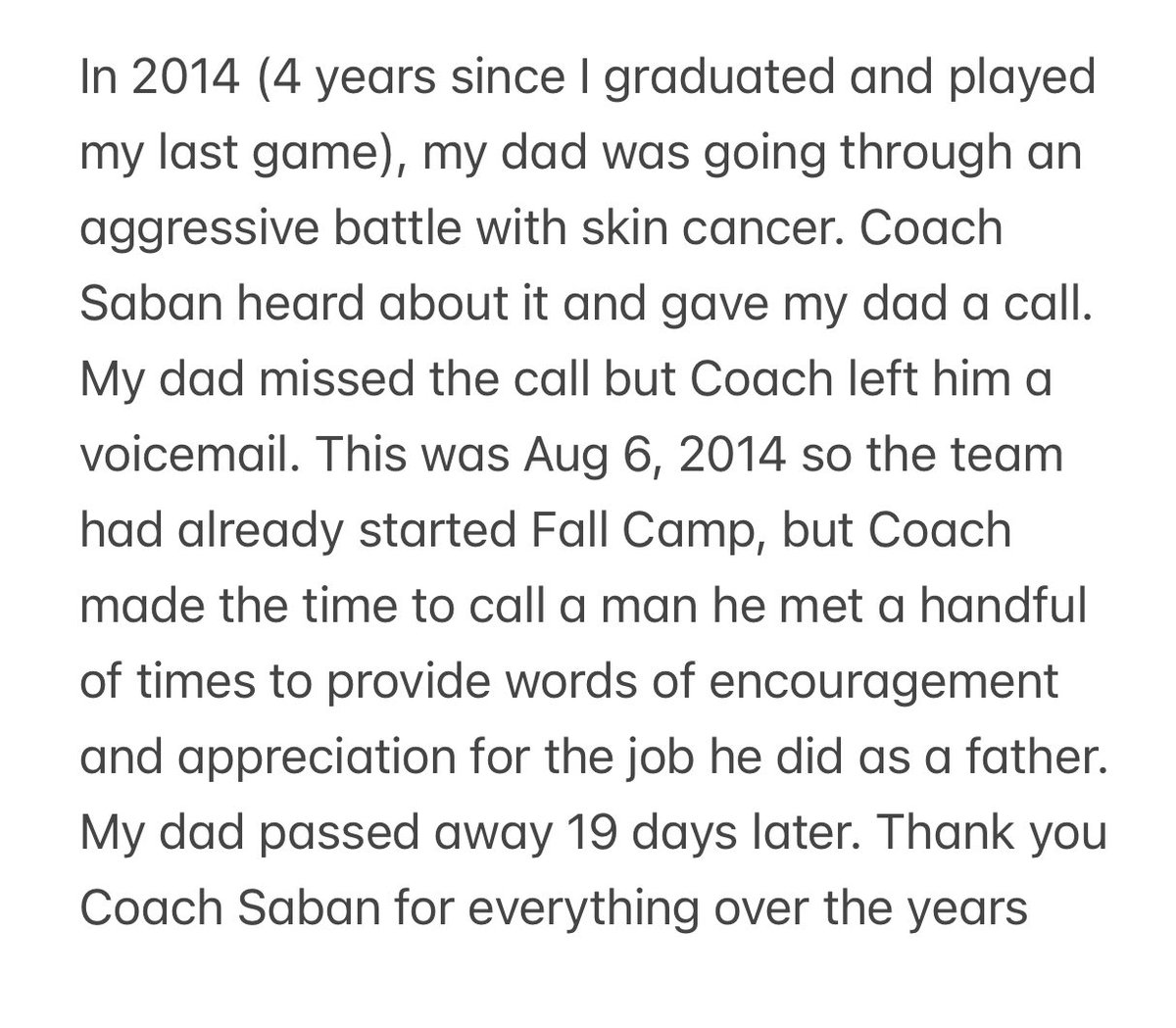 PJ_Fitzgerald's tweet photo. I’ve loved hearing about some untold and undertold Coach Saban stories over the past couple days since he retired. There are plenty more out there, but one that has only been known to my family is below: https://t.co/VM5Lv3l1C1