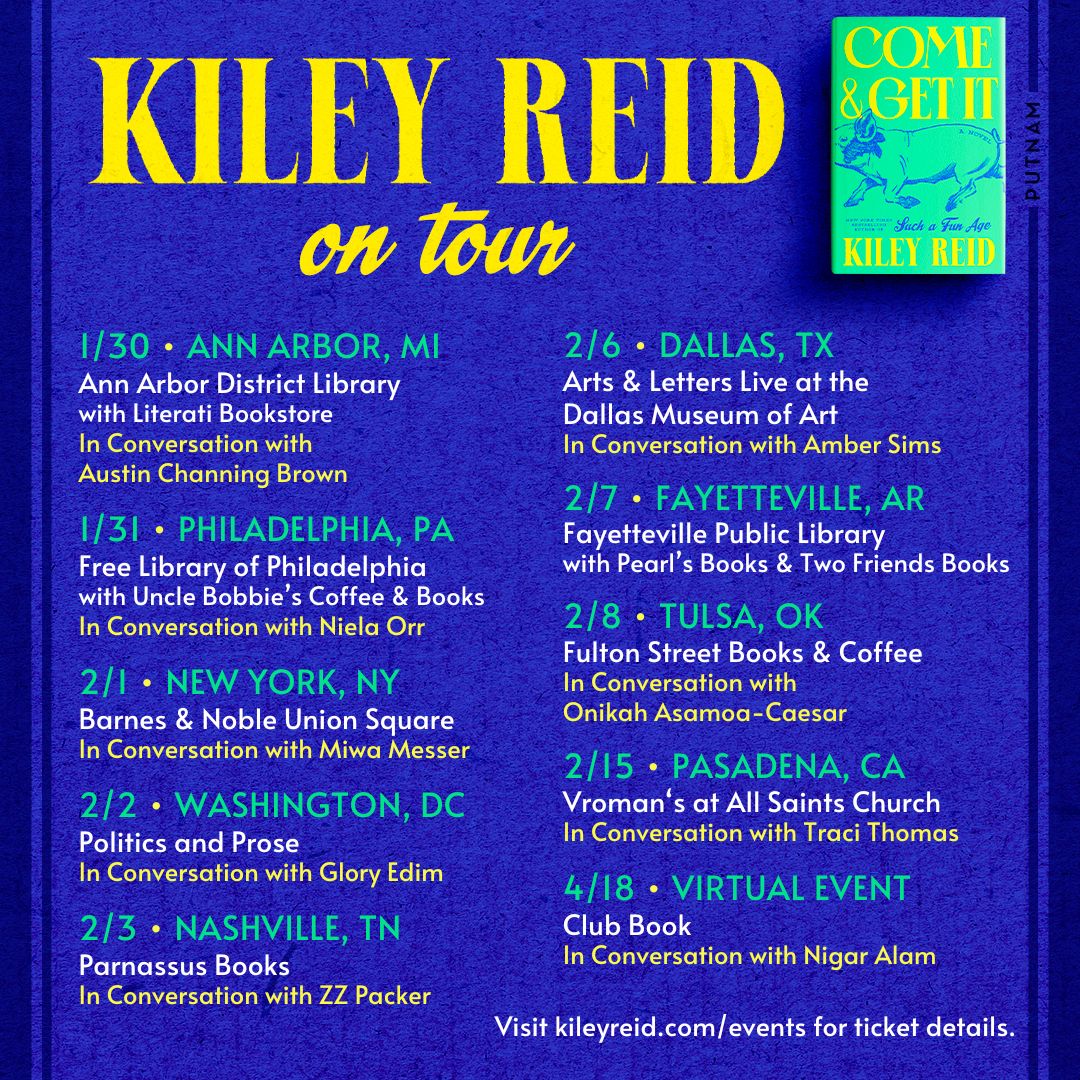 Hey Philly, join us Wed Jan 31st for an event with @kileyreid and her new novel Come and Get It, in conversation with @nielaorr! Details: tinyurl.com/au3bpa84 @UncleBobbies @FreeLibraryFdn @FreeLibrary @penguinrandom @PutnamBooks