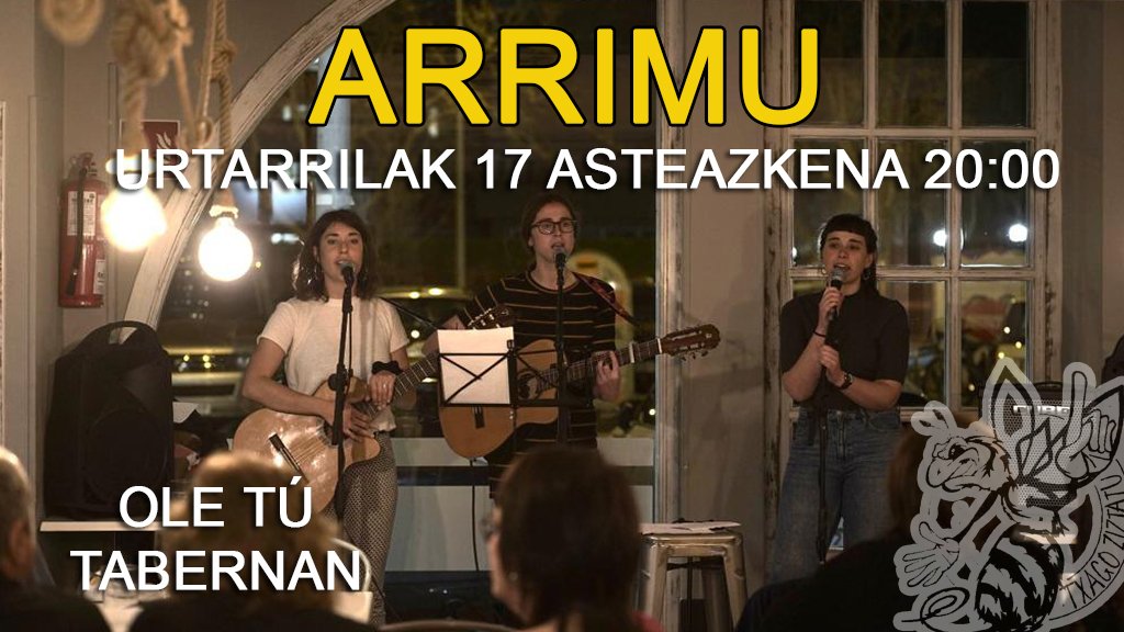 🎶 ARRIMU 🎶

Urteko lehenengoa badator! Betiko orduan, betiko lekuan! 

Urtarrilak 17 asteazkena, 20:00etan Ole tú tabernan. Animatu zaitez!

#AUZOAKANTARI