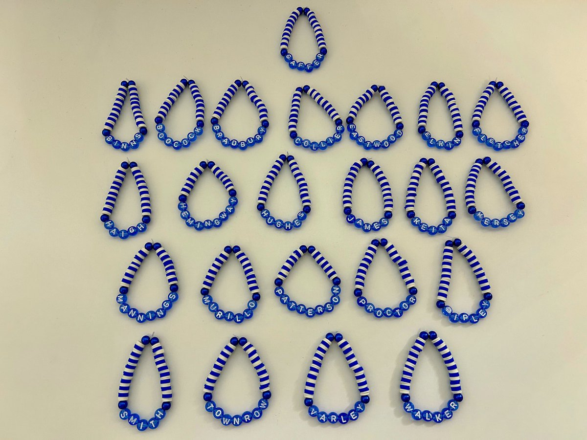 Ella’s spent all afternoon making her <a href="/frickleyafc/">Frickley Athletic FC</a> squad bracelets. She’s proud as punch with how they have turned out! #forzafrickley
#no1frickleyfans #frickleyfamily 🔵⚪️🔵