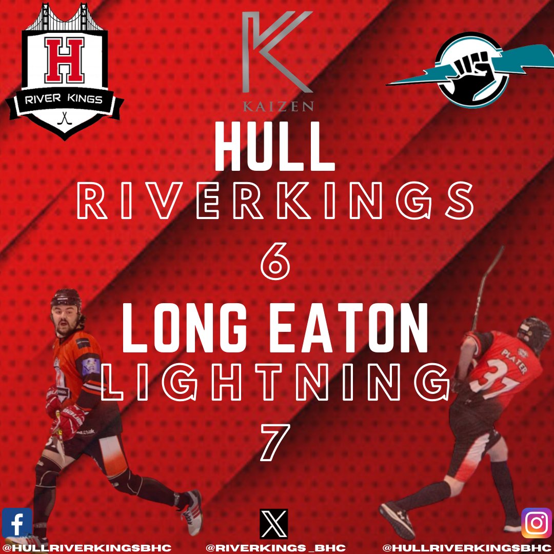 An Absolute barnstormer of a game sees the Riverkings narrowly miss out 7-6 to a very good Long Eaton Lightning Side ! 
Thanks for a great battle. 
See you soon for the return fixture. 
Safe travels 

#Riverkings 
🔴⚫️⚪️🔴⚫️⚪️