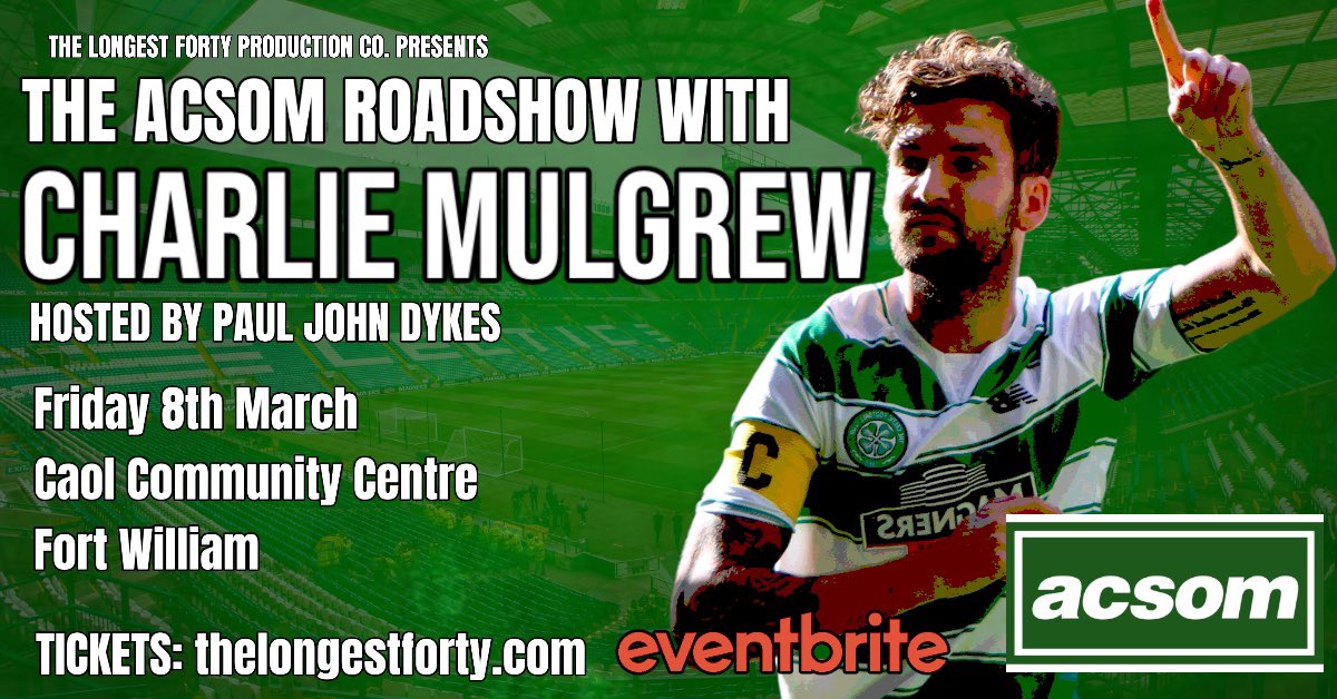 𝐓𝐡𝐞 𝐀𝐂𝐒𝐎𝐌 𝐑𝐨𝐚𝐝𝐬𝐡𝐨𝐰 🍀

With Special Guest 𝐂𝐡𝐚𝐫𝐥𝐢𝐞 𝐌𝐮𝐥𝐠𝐫𝐞𝐰 

🎙️<a href="/PaulJohnDykes/">Paul John Dykes</a> 

🎤 Live Interview &amp; Audience Q+A

Friday 8th March 2023
<a href="/CaolCommunityC1/">Caol CommunityCentre</a> 
Fort William 

🎟️TICKETS: bit.ly/3tFqW04

#FortWilliam #Longest40