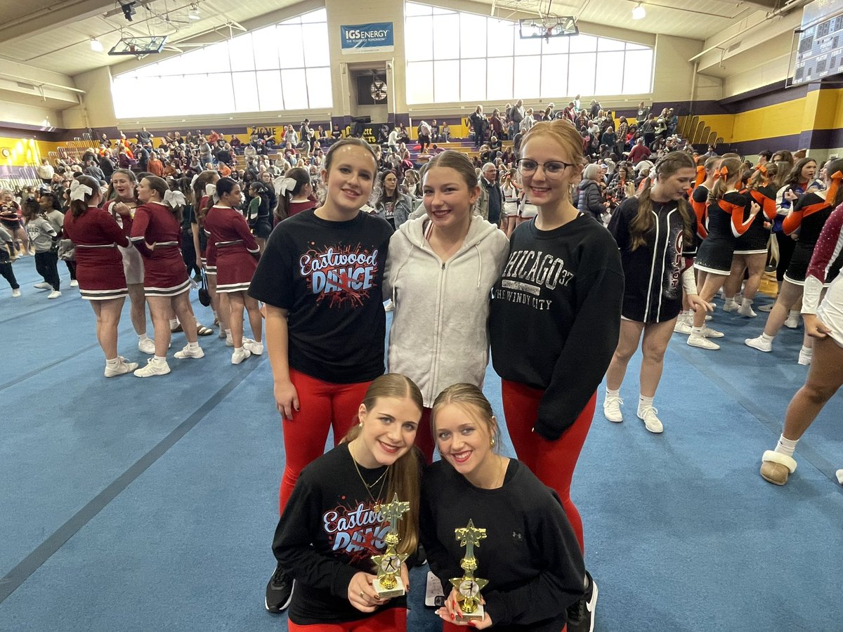 EHSVarsityDance's tweet photo. The team had a great morning at Maumee’s competition coming away with 2 1st place trophies and even got to cheer on the Eastwood MS Cheerleaders! https://t.co/pFxWXJmr5W