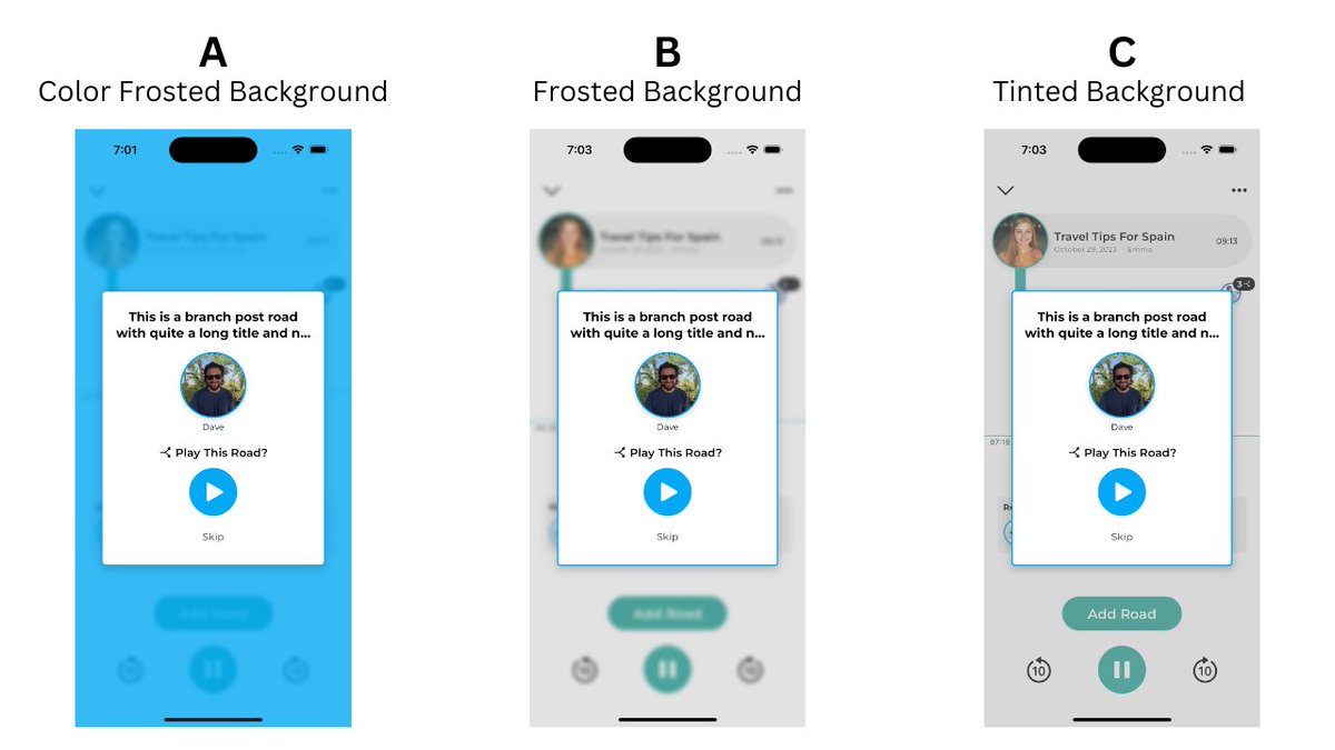 davefaliskie's tweet image. Which alert do you like best? The use case is while listening to audio this will popup if there is a comment you can listen to. #designHelp #buildInPublic #ABTest