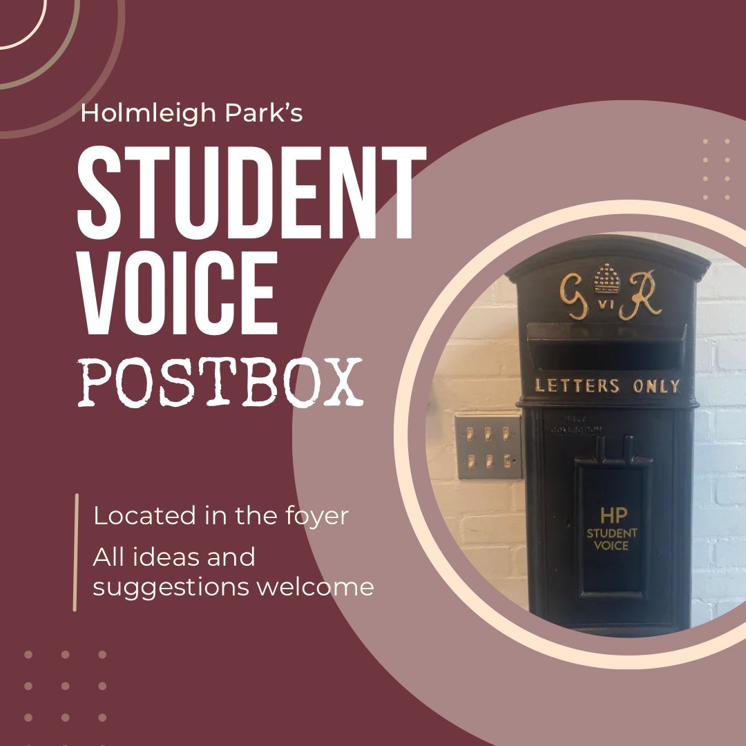 This week we introduced the student voice postbox. This gives pupils an opportunity to share any ideas or suggestions that can help enhance pupil experience at HP. These will be reviewed regularly by our Student Council and SLT. We’re excited to see what HP has to say!