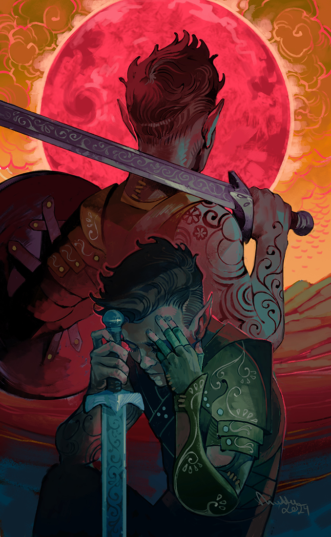 Orym 🌙🍃 Two of Swords 🍃🔴 Oh sweet leaf Why did you leave? Why didn't you stay? How can I be your guardian angel when you are away? #orym #criticalrolefanart #criticalrole