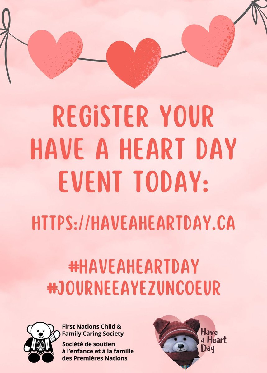 CaringSociety's tweet photo. One month out from #HaveAHeartDay! Don't forget to register your event on our website.  Not hosting an event this year? There are plenty of other free ways that you can get involved to help advocate for love and fairness for First Nations kids at https://t.co/ttlfMQB23t 💌 https://t.co/OMNOL5HZcv