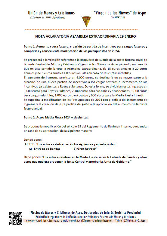 Union_MyC_Aspe's tweet photo. Convocadas las primeras Asambleas Generales Ordinaria y Extraordinaria de 2024 que tendrán lugar el lunes 29 de enero. https://t.co/yphKykmbOP