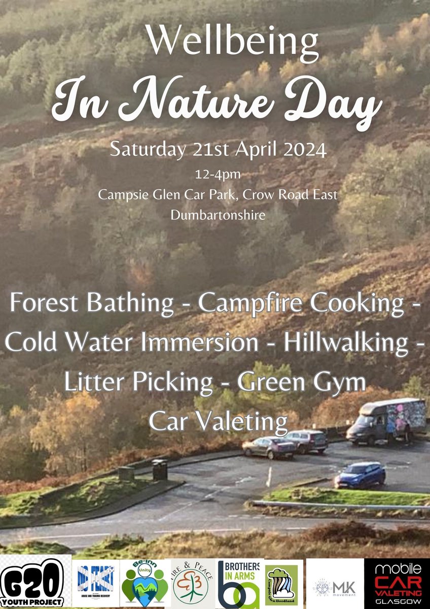 We're delighted to be organising this Wellbeing in Nature Day in April @CampsieGlenCiC @CarParkInTheSky with some amazing partners including @Beinn_Unity @FirePeaceRecov @MaxKolbe12 @carvaletglasgow Save the Date 💚🫶👇