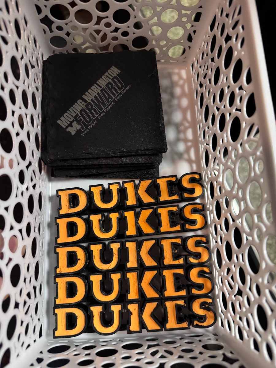 haa08's tweet image. My kids were asked to create gifts by the central office for our School Board Members to honor them for School Board Appreciation Month. Engraved Slate Coasters, 3D printed molds inlaid with tinted spackling, and backlit wood cutout logos. #glowforgeedu #makerbot