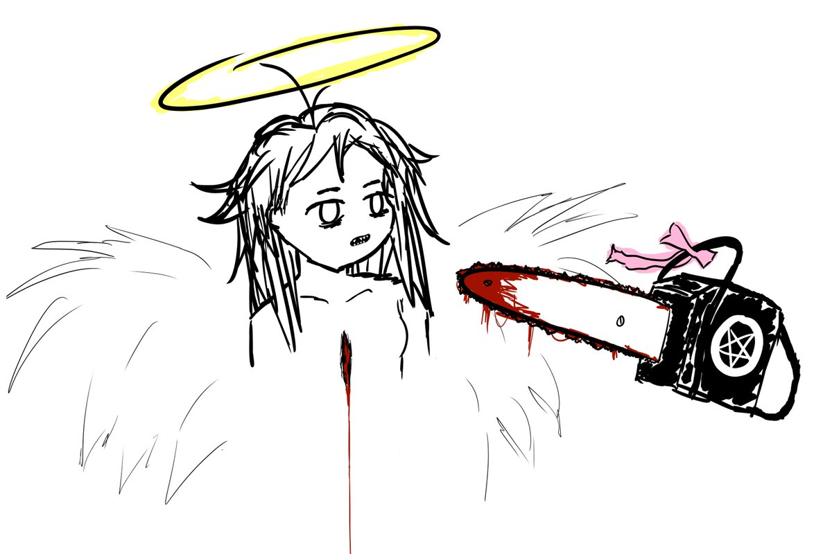i can't even explain how i came up with mine  i just like angel;s  i think i am an angel but also scary and also chainsaws are cool i'm like a angelgirl holding a chainsaw killin g ppl n stuff (i drew a diagram to explain)