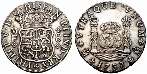 Real de a Ocho: El Rey.

1. a) Primera moneda mundial, la cual se usaba tanto en transacciones internacionales como interiores en multitud de países en todos los continentes.
b) Duró tres siglos como tal. La libra esterlina apenas uno y el USD lleva 80 años y ya se ve su ocaso.