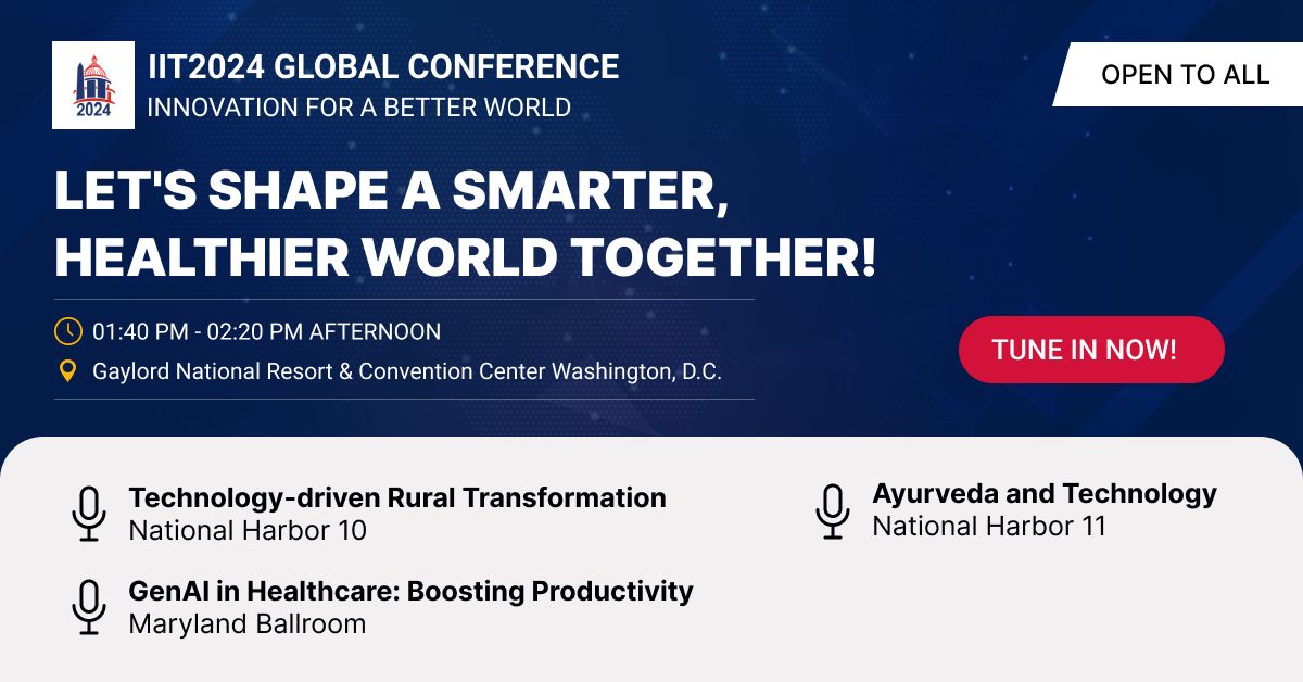 Get ready for an enlightening session lineup! 

🌐 Embrace the future with Technology-driven Rural Transformation, boost productivity with GenAI in Healthcare, and explore the fusion of Ayurveda and Technology. 

 ➡️ Don't miss out! Tune In Now: buff.ly/47C5pDl