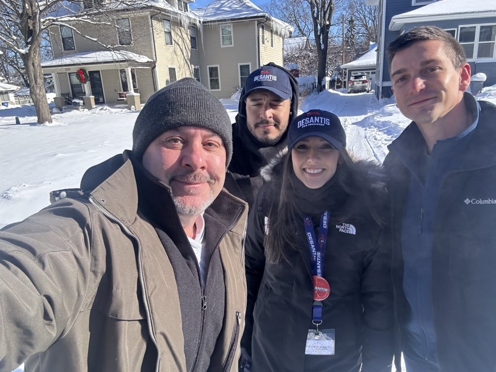 GovGoneWild's tweet photo. Hitting doors in Iowa this afternoon for @RonDeSantis with this crew!
#IowaCaucus #dedication #freezingmyassoff #letsgo https://t.co/kf0WEe6WAf