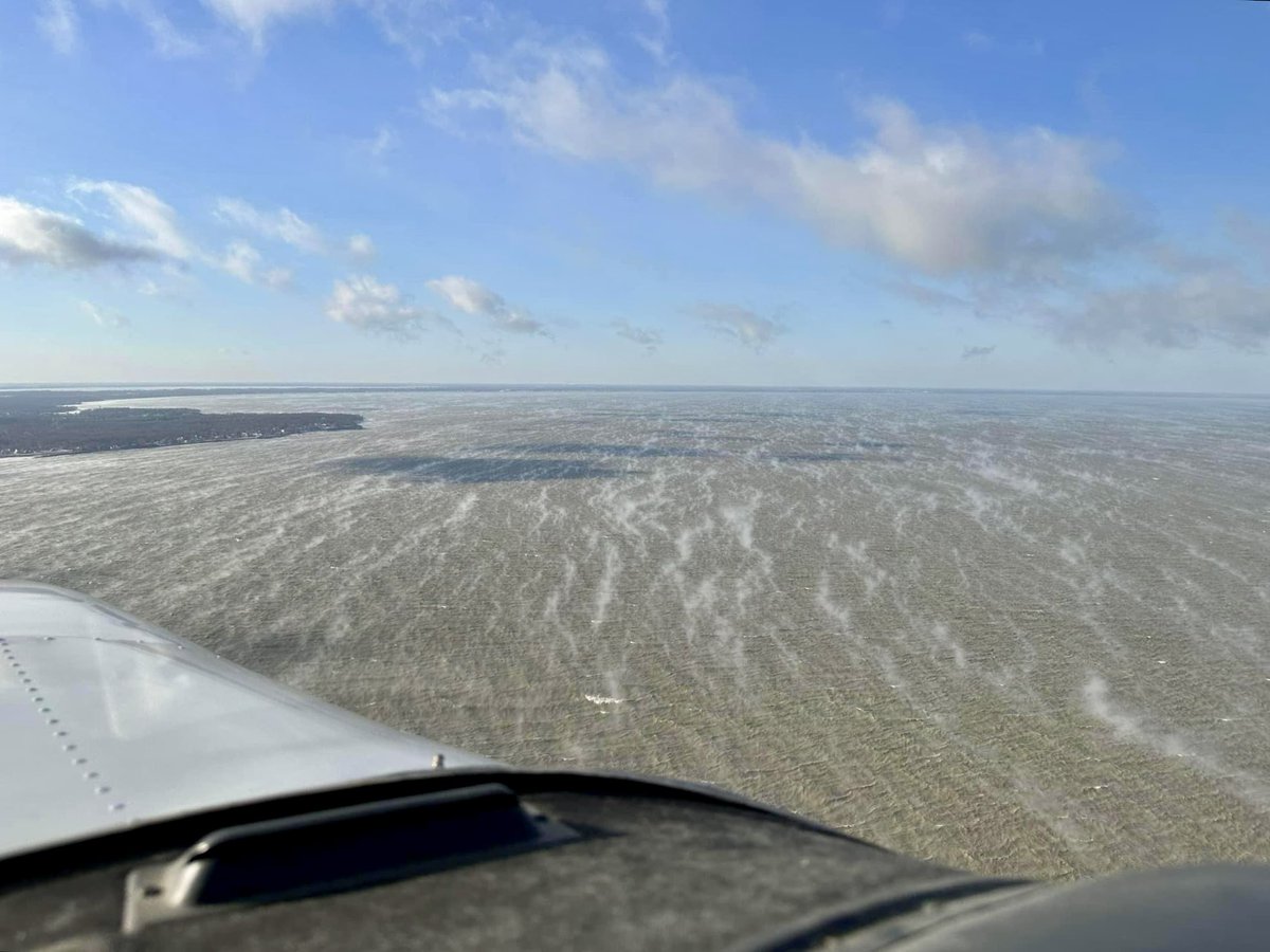 Steam (aka sea smoke) pouring off the Lake Erie surface. The "smoke" is water vapor that rises &amp; condenses into fog since the cold air above is already saturated with water. #ohwx #ShareYourWeather 
📸 Island Air Taxi, <a href="/PUT_IN_BAY/">Put-in-Bay, Ohio</a>, Ohio