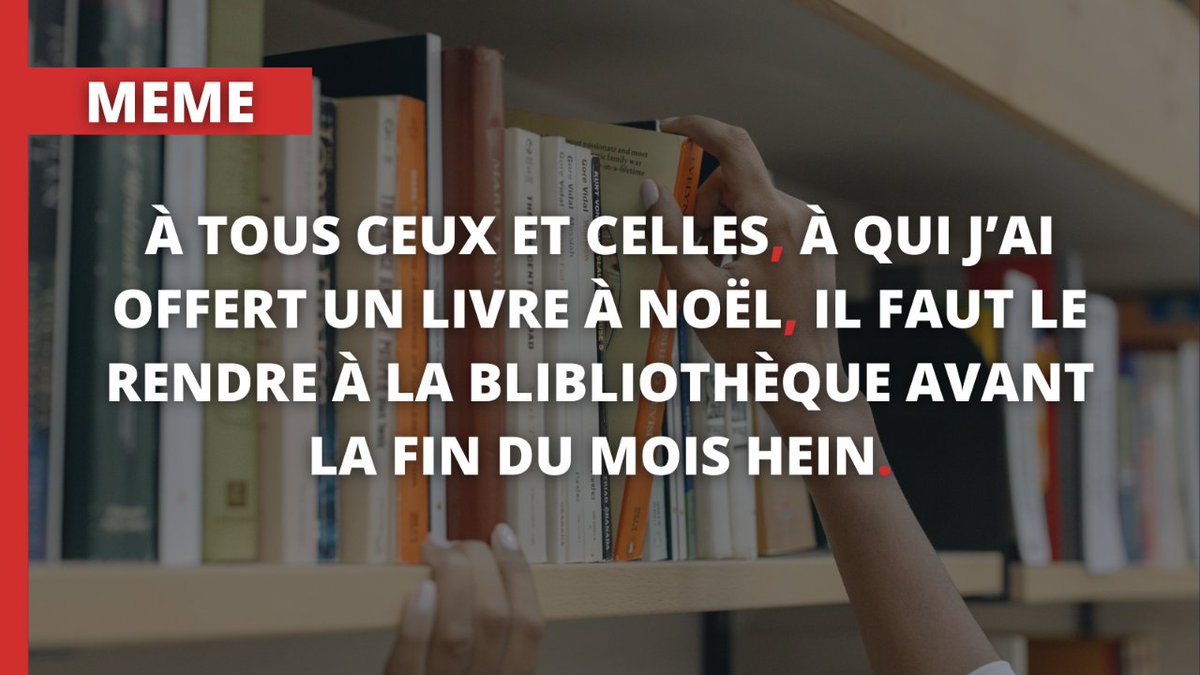 DixilyFr's tweet photo. 📚 À tous ceux et celles, à qui j’ai offert un livre à Noël, il faut le rendre à la blibliothèque avant la fin du mois hein. https://t.co/SAQzmjGrtP