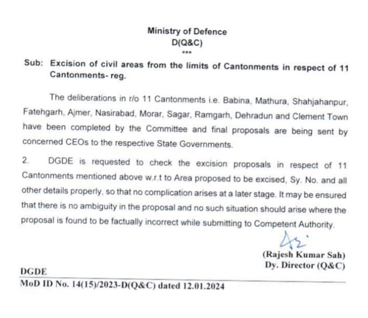 CantonmentI's tweet photo. @adgcantts_dgde @DGDE @pddesc @pdde_wc @EcPdde @PDDE_CC @CEO_RAMGARH @ceobabina @DefenceMinIndia https://t.co/WisDIO3Fip