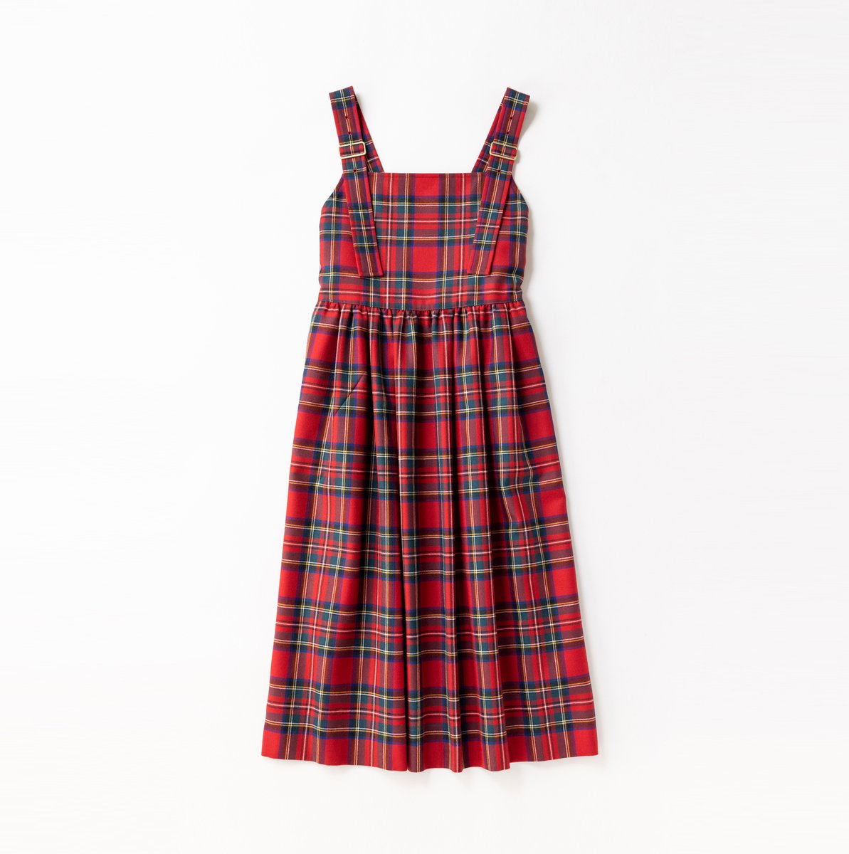 1987 タータンチェック ワイドストラップドレス ハイウエストの